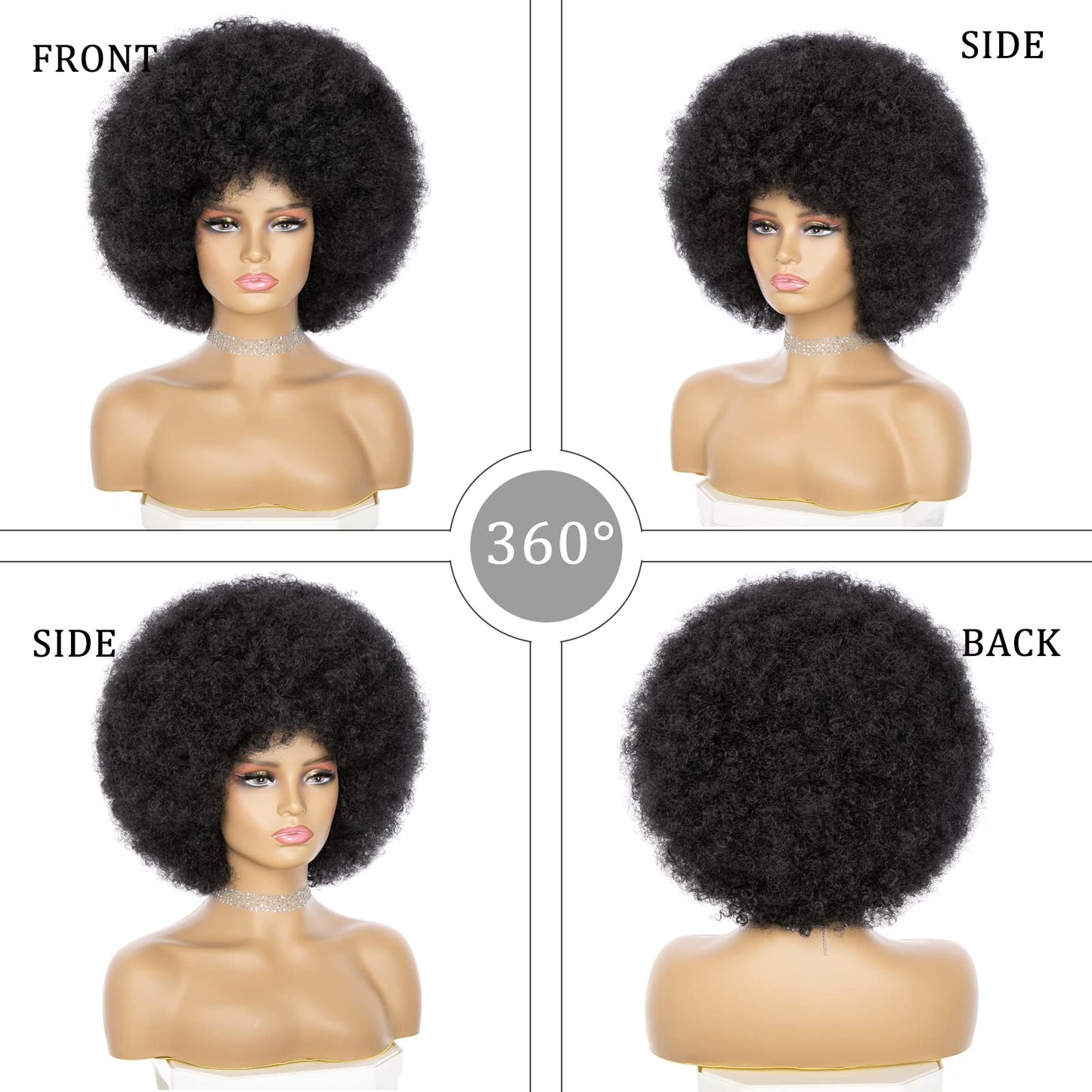 Soft Afro Wigs For Women 70s Black Afro Kinky Curly Hair Wig With Bangs