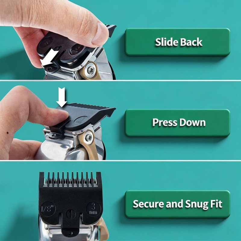 Wahl Clipper Guards Set - Replacement Clipper Guides for Most Wahl Clippers | 1/16" to 3/16" - 3 Piece Black Set