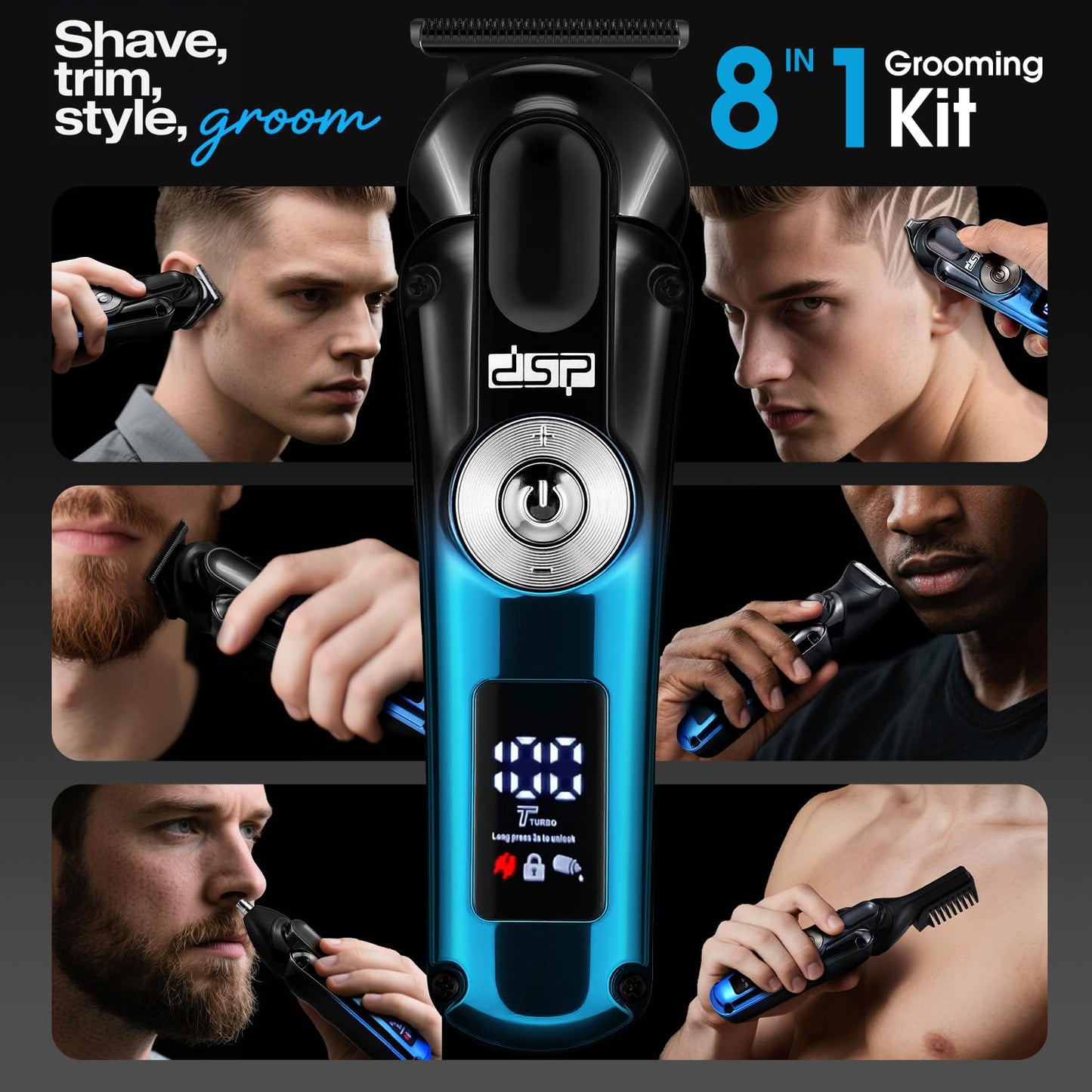 DSP® Beard Trimmer Rechargeable Body Grooming Sets Facial Hair Shaver for Nose Ear Public Hair Cutting Machine IPX7 Waterproof