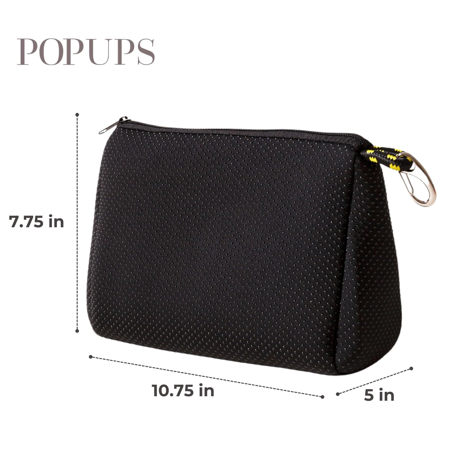 POPUPS Large Makeup Bag with Zipper - Waterproof Neoprene Cosmetic Bag 7.7 x 10.75 x 5 inches