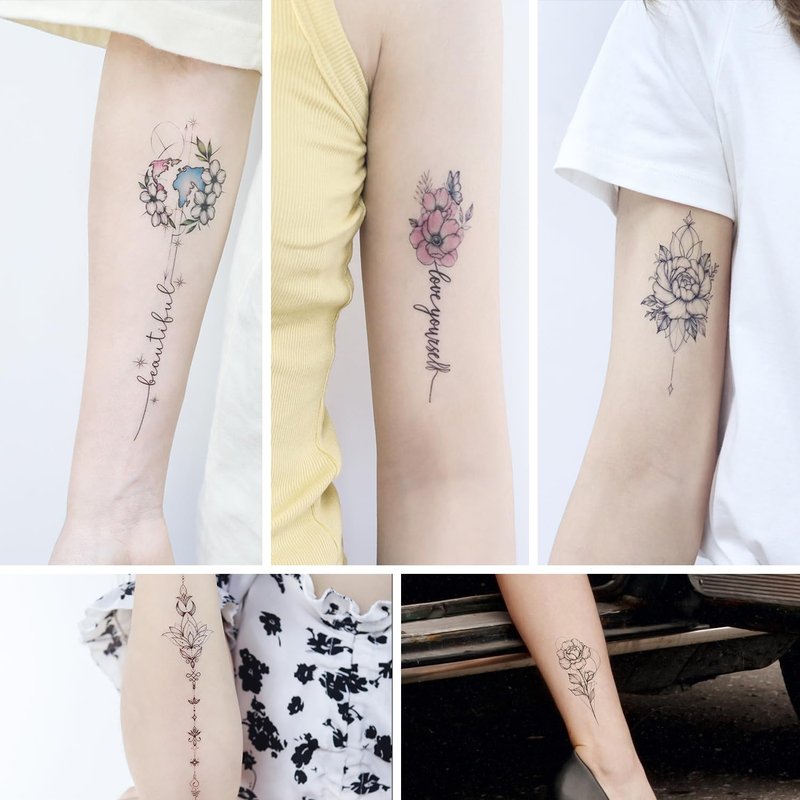 Oottati Waterproof Temporary Tattoo 10 Sheets of Simple Flower Leaf Moon Line Drawing Suit for Back Arm Women and 7 Sheets of Small Flower