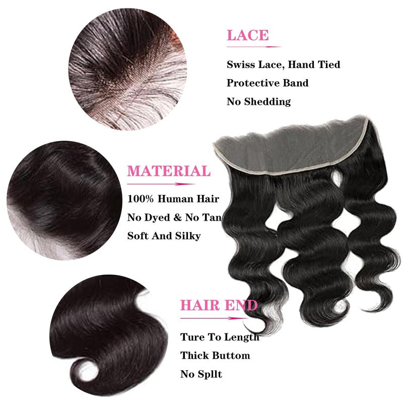 Body Wave Bundles Human Hair 12 14 16 Inch Human Hair Bundles 100% Unprocessed Brazilian Virgin Weave 3 Bundles Extensions Natural Black