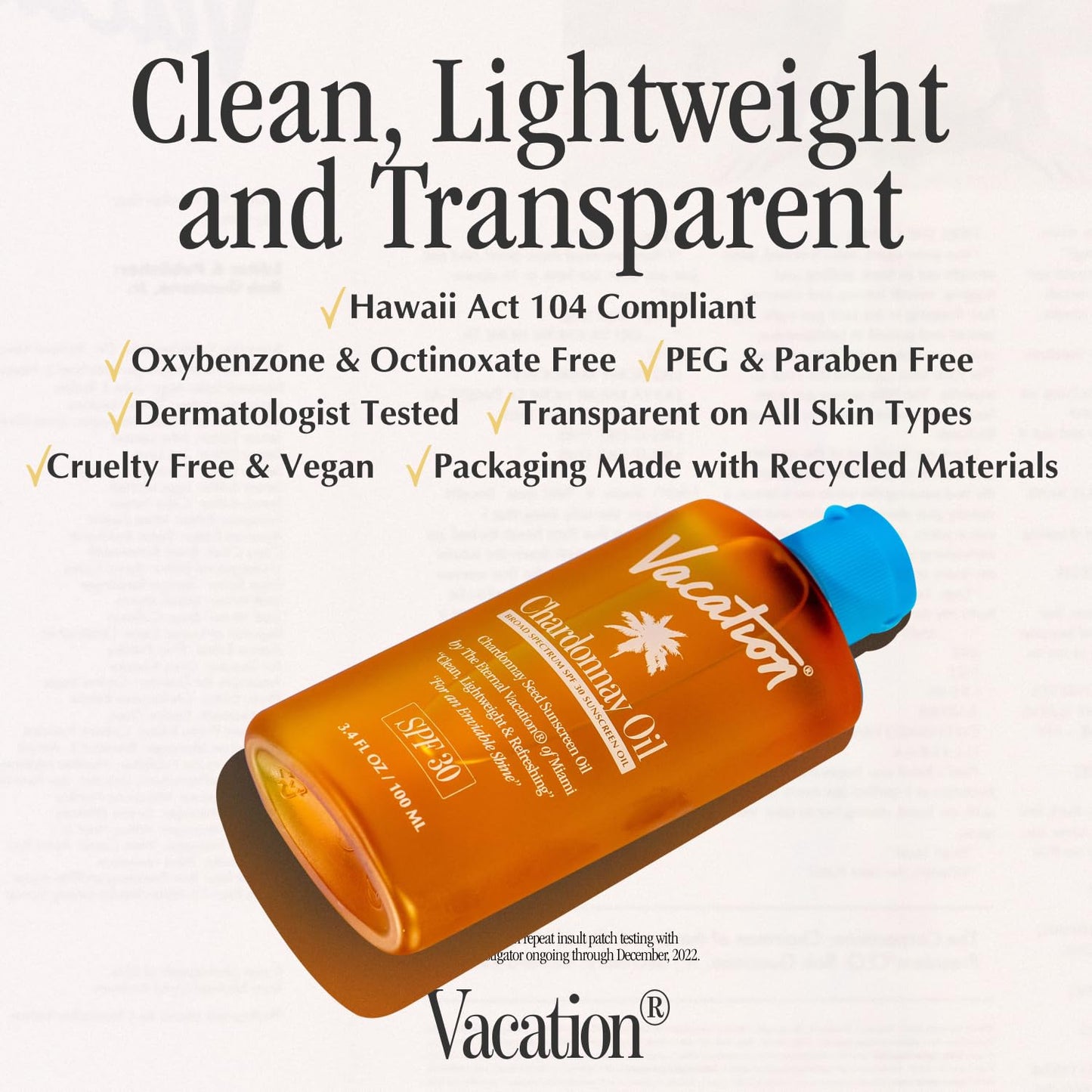 Vacation Chardonnay Oil SPF 30 Sunscreen Oil and Air Freshener Bundle, 3.4 Fluid Ounces - Hydrating, Lightweight, Reef Safe, Transparent on All Skin Tones, Tanning Glow, Vegan
