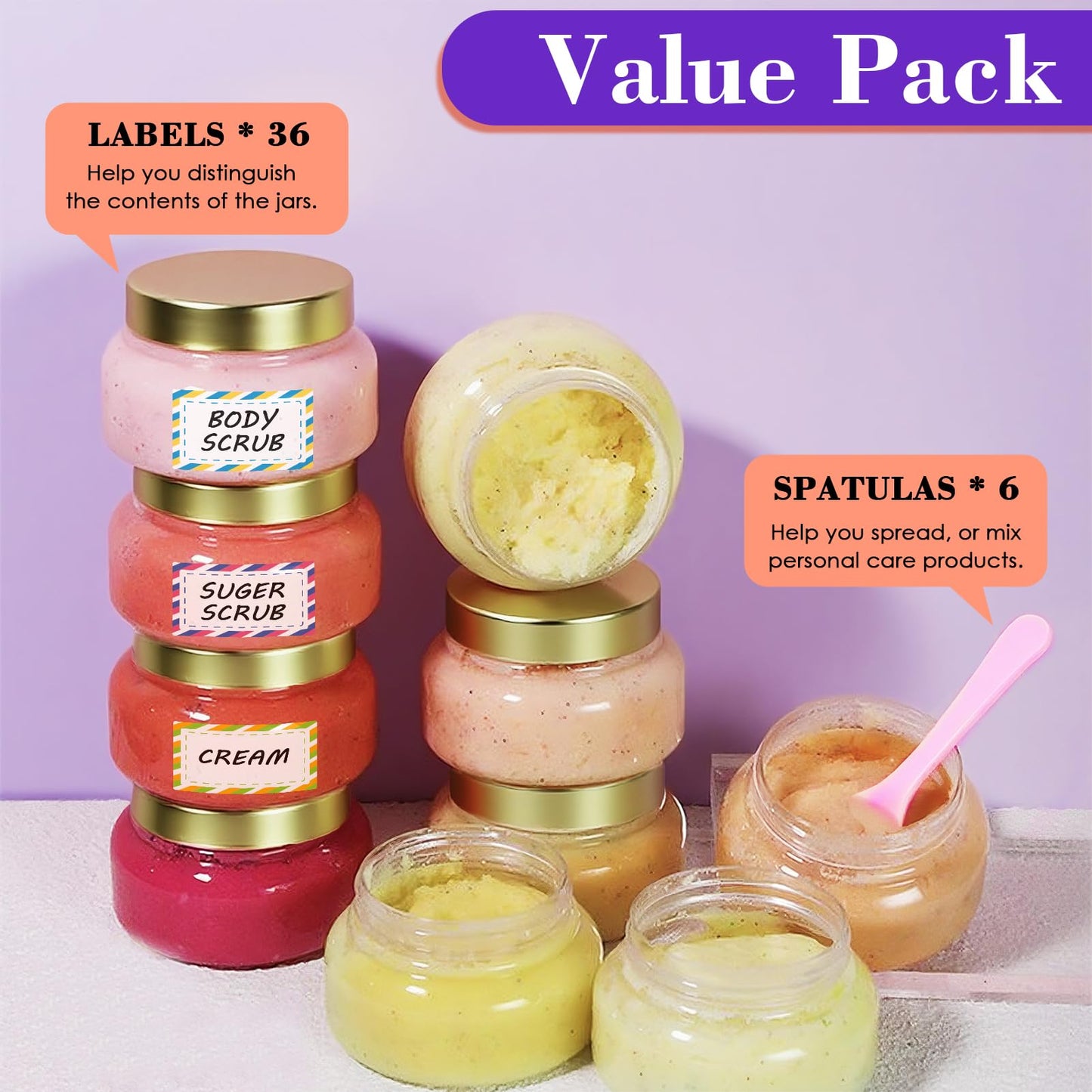 AMORIX 36 Pack Rose Gold 8 oz Plastic Cosmetic Containers With Lids