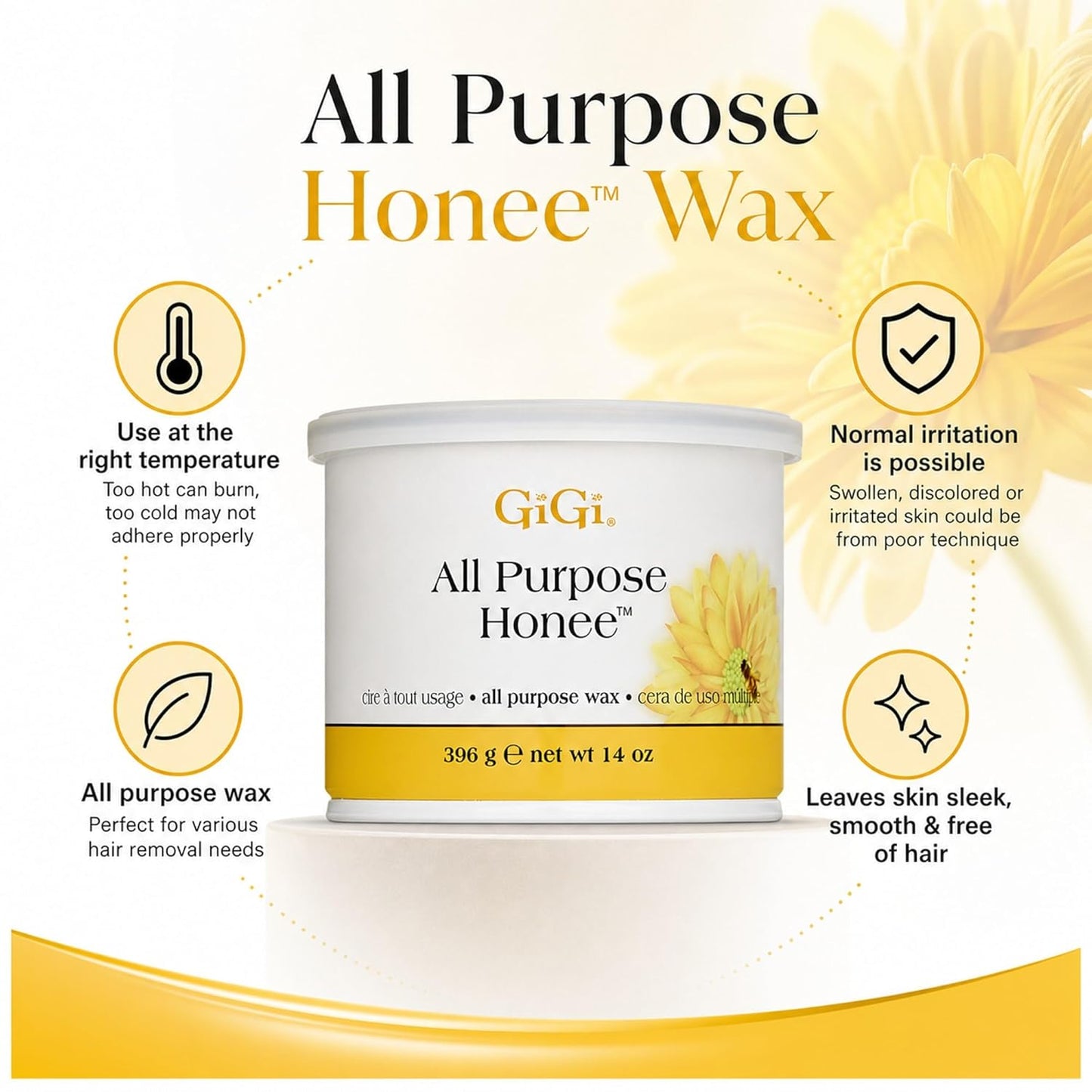 GiGi All Purpose Honee Wax - Hair Removal Wax for Smooth Skin | 14 oz (Pack of 2)