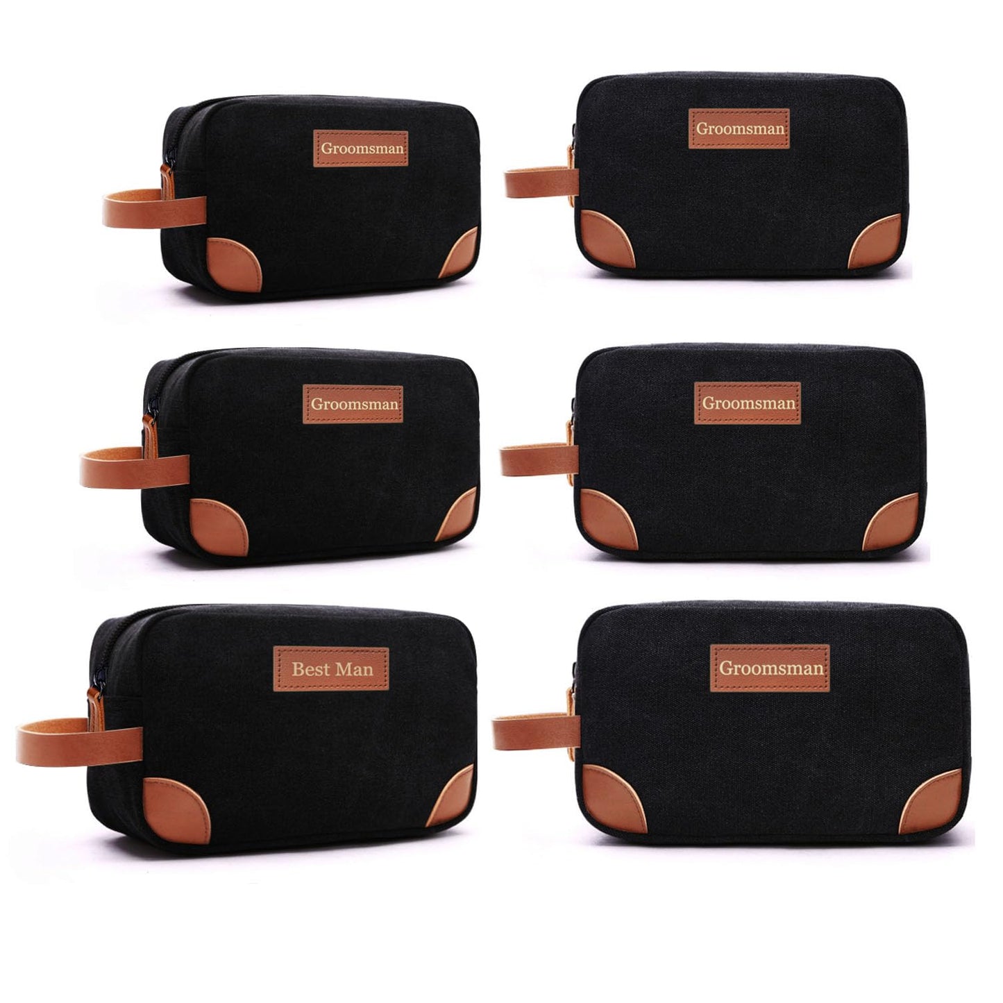 YUEHUO Sets of 6 Groomsmen Toiletry Bags, Gift Idea for Best Man and Groomsman, Groomsman Proposal Gift for Bachelor Party, Wedding Party, Black