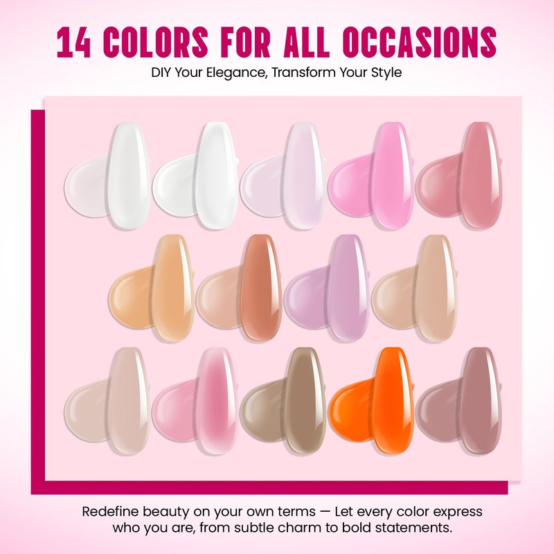 Poly Gel Nail Kit for Beginners: 14 Color Professional Gel Nail Extension Set with Slip Solution U V Lamp for DIY at Home Salon
