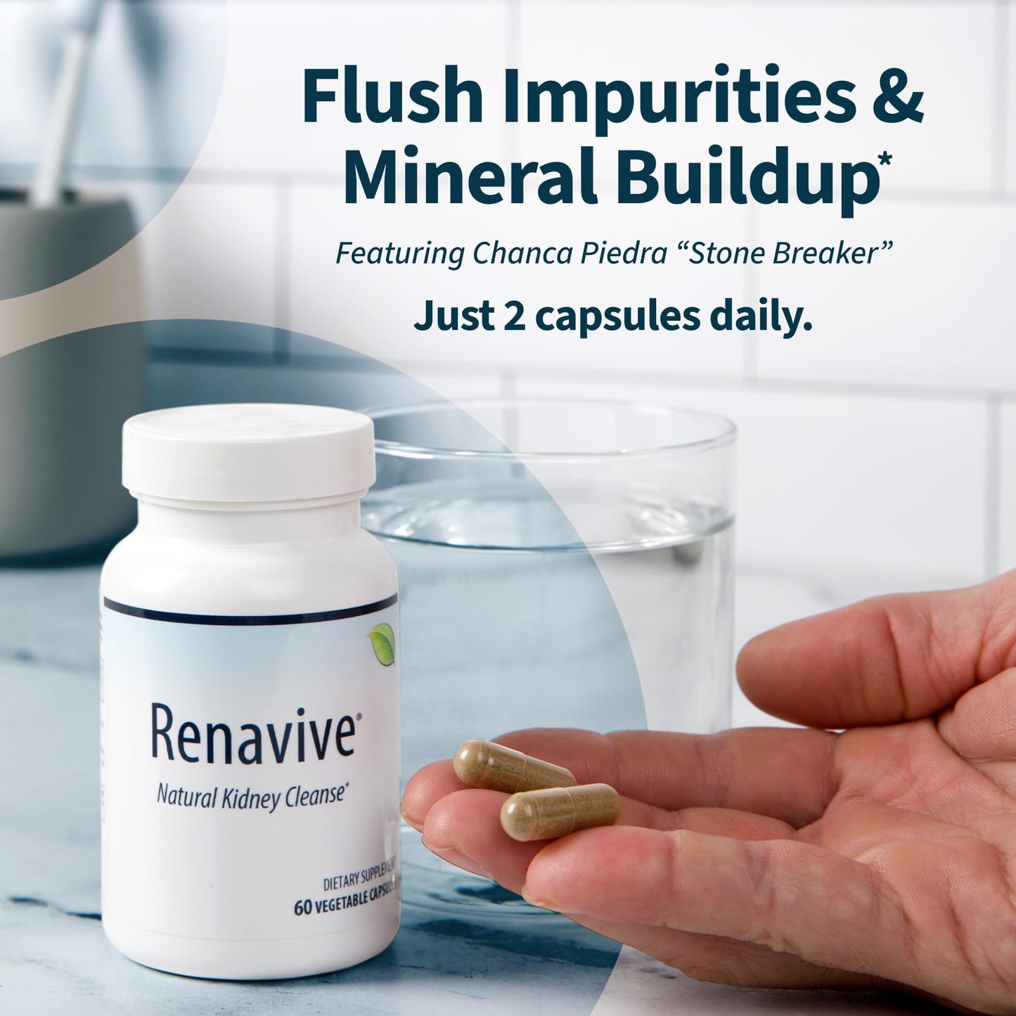 Renavive Kidney Cleanse - Premium Kidney Support Supplement with Chanca Piedra Stone Breaker - Supports Natural Cleansing & Urinary Tract Health - 60 Capsules