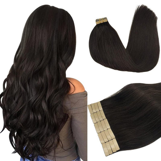 DOORES Tape in Hair Extensions Human Hair, 20 Inch 50g 20pcs Dark Brown, For Everyday Wear, Skin Weft Seamless Real Remy Straight Tape ins For Fine Thin Add Volume