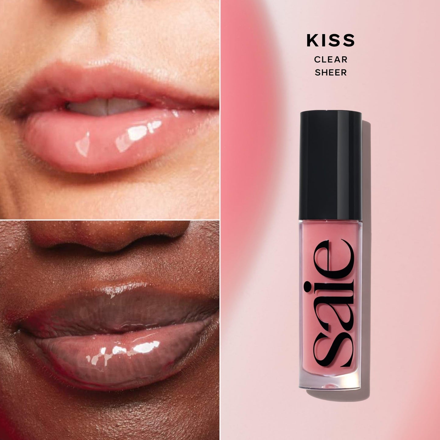 Saie Glossybounce - Hydrating Lip Gloss and Tinted Lip Oil Hybrid with Hyaluronic Acid & Jojoba Oil for Non-Sticky, Ultra-Shiny, Plump & Soft Lips - Everyday Makeup Essential - Kiss (.17 oz)
