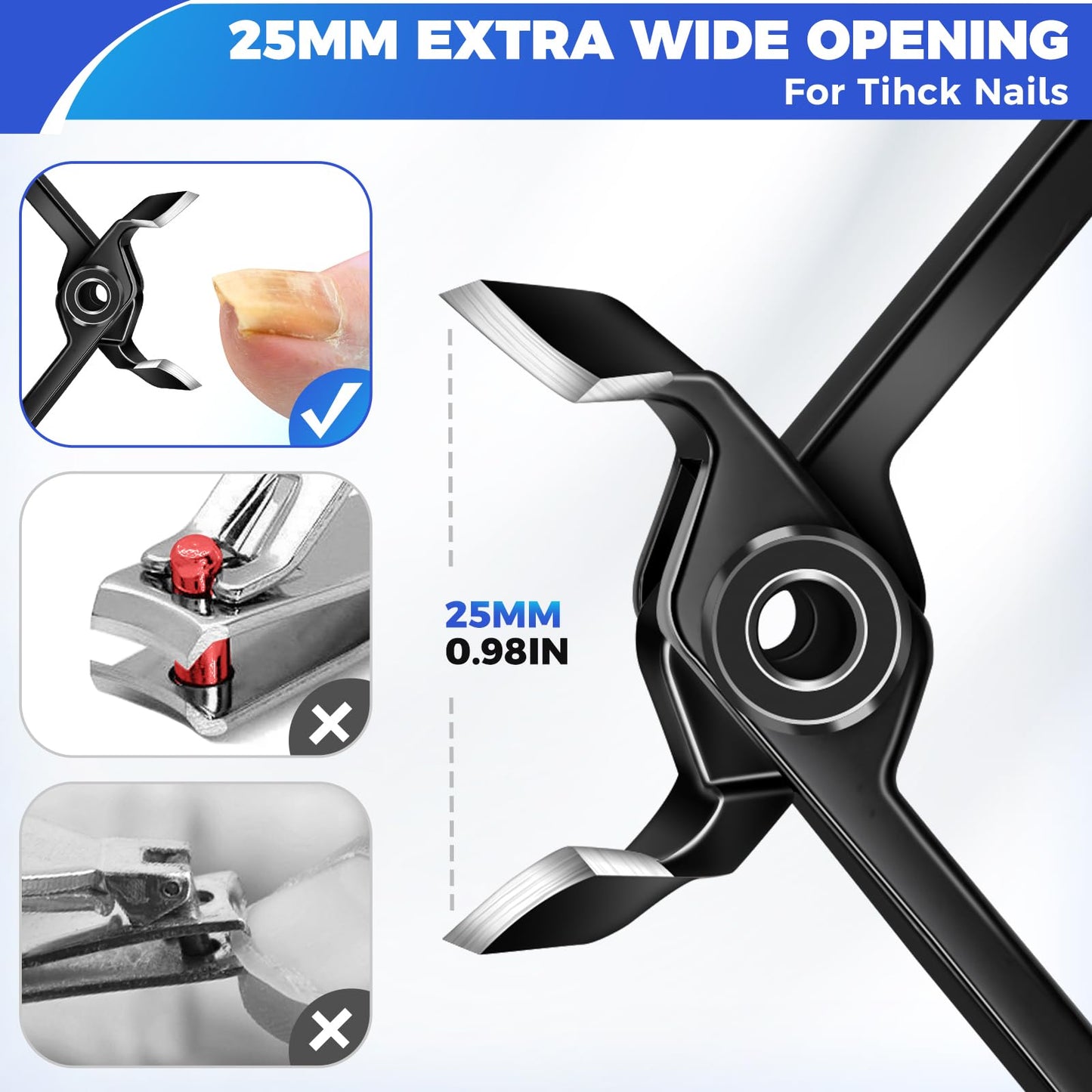 DRMODE Nail Clippers for Men Thick Nails, Angled Head Toe Nail Clippers for Thick Nails for Seniors, Slanted Nail Clippers for Thick Ingrown Nails with Wide Jaw, Heavy Duty Ingrown Toenail Clippers