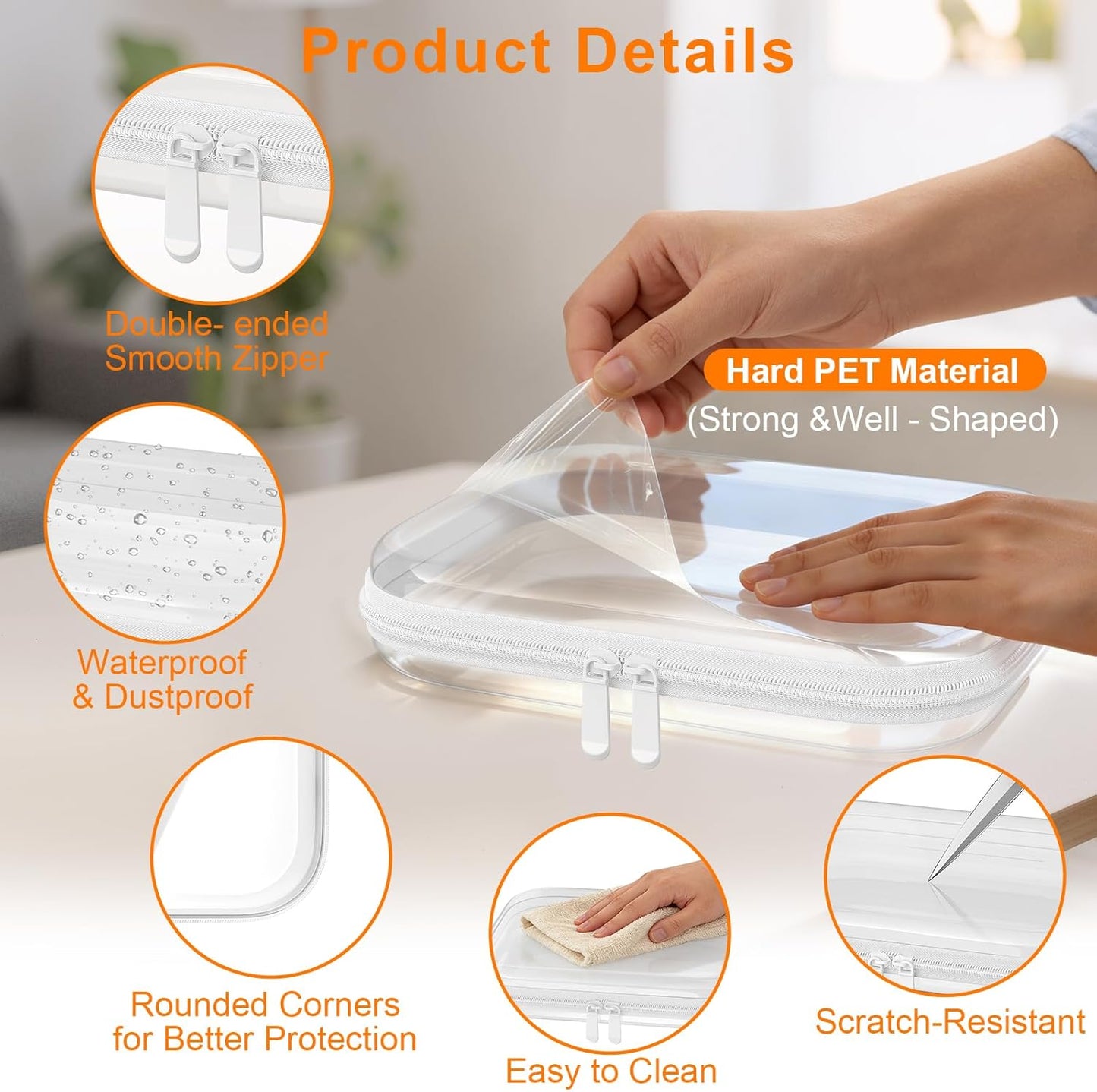 Clear Hard Shell Zipper Case Set - 3PCS Toy & Cosmetic Organizers | Medium Stackable Travel Bags 9.85x7.9x2 IN