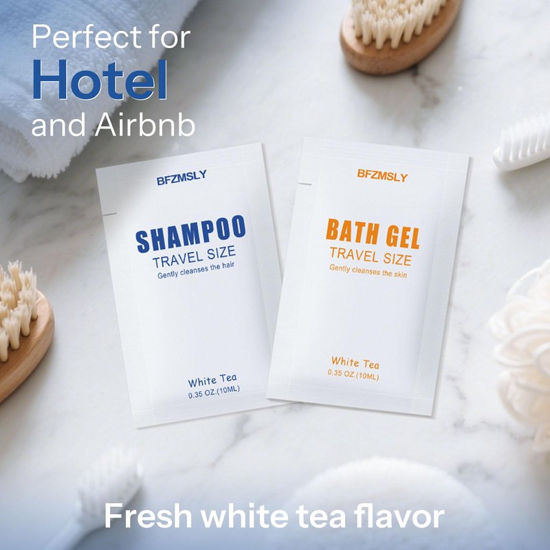 70 Set Travel Size Toiletries Set, Shampoo, Body Wash, Conditioner (0.35oz Each, 3-in-1 Toiletry Kits, White Tea Scent) – Bulk Hotel Amenities for Guests, Airbnb, Motels, Vacation Rentals
