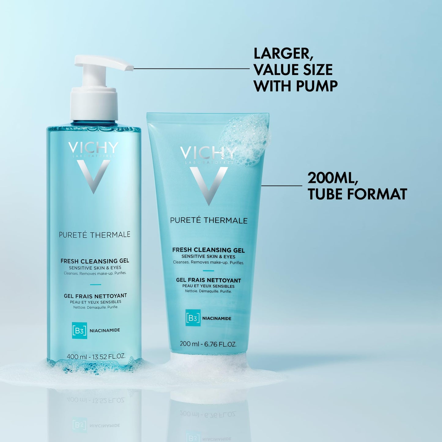 VICHY Pureté Thermale Gel Cleanser & Makeup Remover, Niacinamide 13.52oz