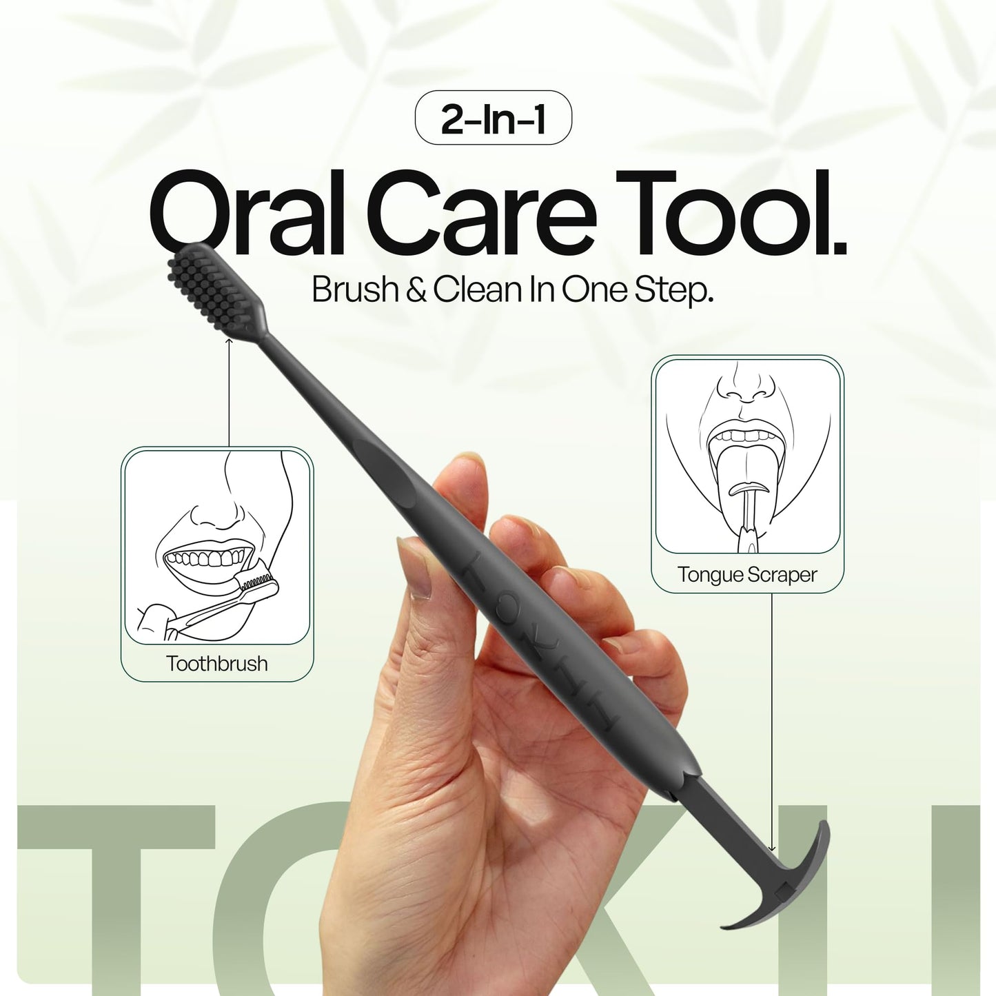 TOKII Tongue Scraper & Tongue Cleaner for Adults - Charcoal Infused Ultra Soft Bristles, Fights Bad Breath Naturally Includes Travel Toothbrush, Hygienic Stand and Waterproof Pouch (Black, Pack of 1)