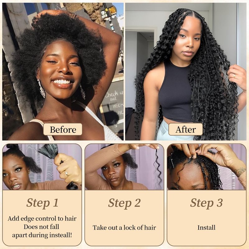 Human Braiding Hair - 10A Brazilian Virgin Deep Wave for Boho Knotless Braids | 2 Bundles, 16 Inches, Medium Brown