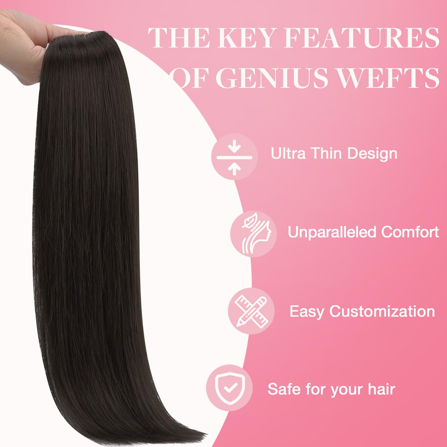 GOO GOO Genius Weft Hair Extensions Human Hair, Sew In Hair Extensions Rooted Remy Weft, 2 Dark Brown 14inch 40g, Hand Tied Weft Hair Extensions