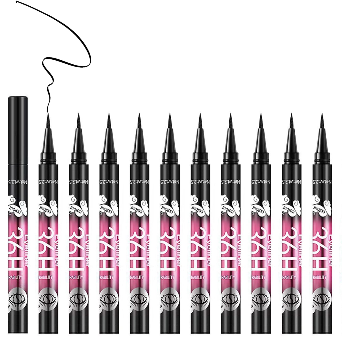 PWYSHXDF 12 Pcs Black Eyeliner Pen, Long-Wearing & Waterproof Eyeliner, Quick-Drying Liquid Eye Liner, Smudge-Resistant Black Eye Liner for All Skin Tones, Highly-Pigmented Eye Makeup