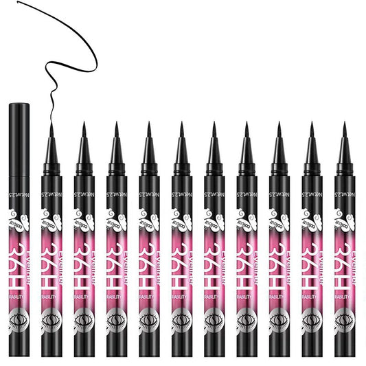 PWYSHXDF 12 Pcs Black Eyeliner Pen, Long-Wearing & Waterproof Eyeliner, Quick-Drying Liquid Eye Liner, Smudge-Resistant Black Eye Liner for All Skin Tones, Highly-Pigmented Eye Makeup