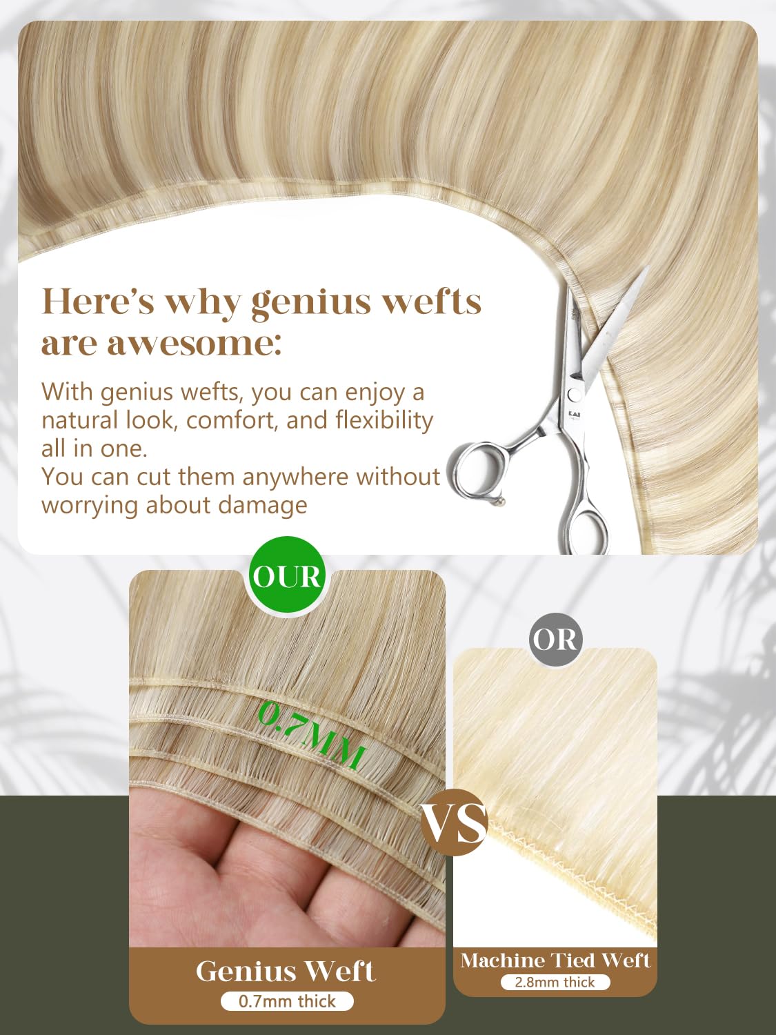 Loxxy Sew in Hair Extensions Real Human Hair Genius Weft 18 Inch Straight Ombre Chestnut Brown Mixed Dark Brown with Dark Brown Roots Hand Tied Weft Hair Extensions Human Hair Hair for Women 50g