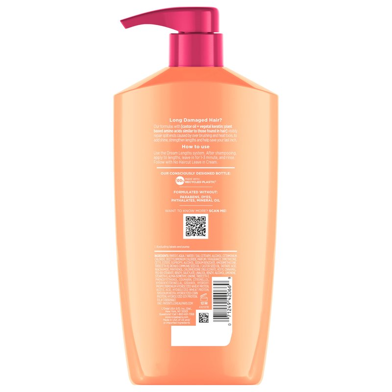L'Oreal Paris Elvive Dream Lengths Super Detangling Conditioner With Fine Castor Oil and Vitamins B3 and B5 for Long, Damaged Hair, Instantly Detangles To Reduce Breakage With System, 28 Fl Ounce