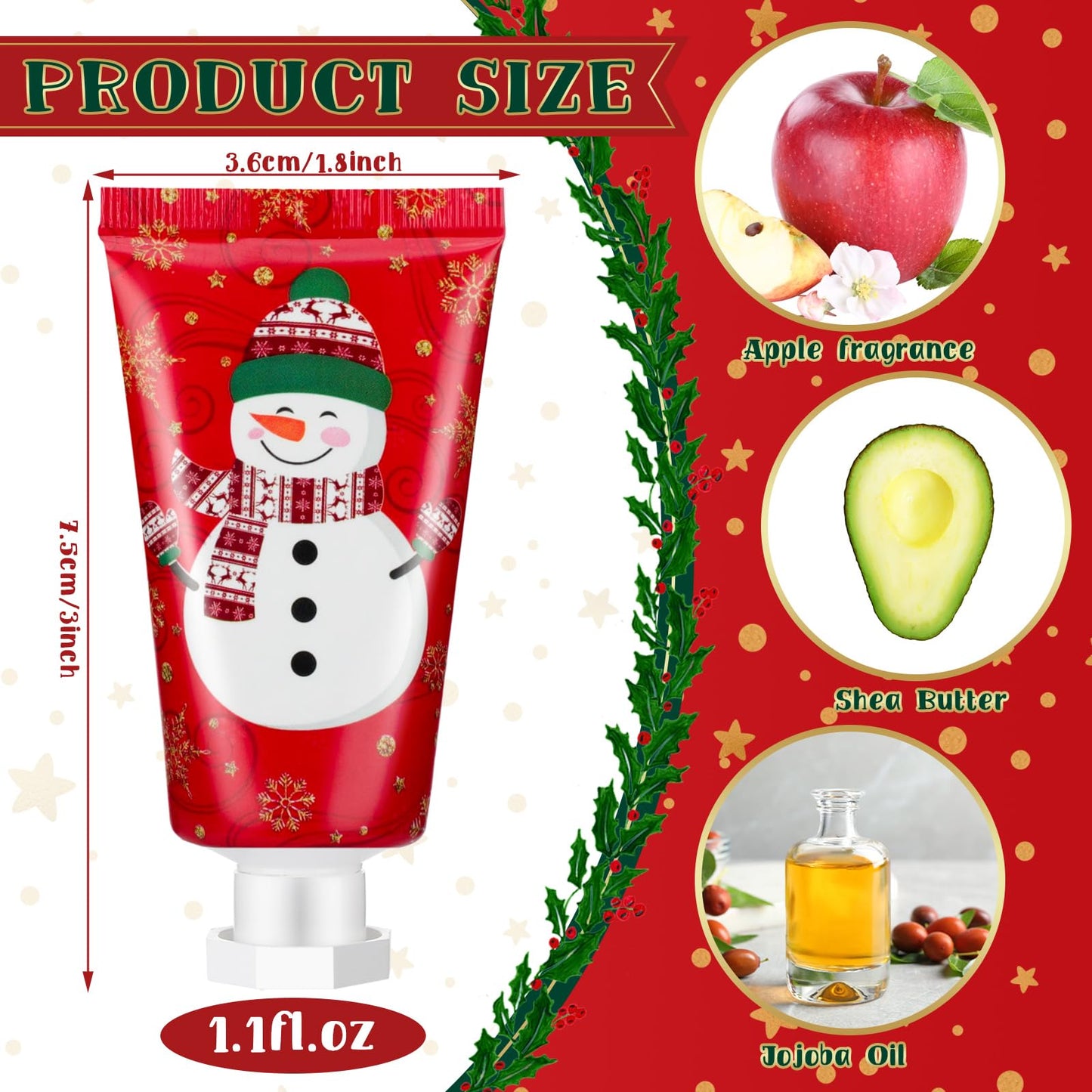 Heigble 30 Pcs Holiday Hand Cream Bulk Winter Gifts for Women Christmas Party Favors Mini Hand Lotion Set 1.1 Fl oz Travel Size for Dry Skin Women Mom Coworkers(Snowman)