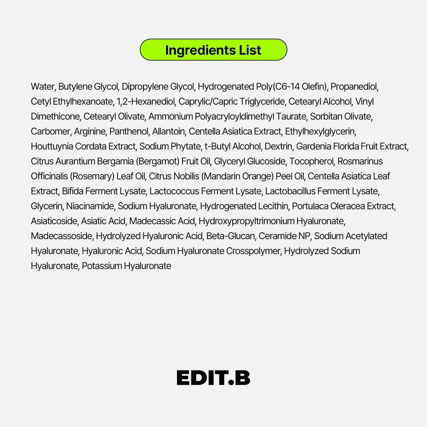 EDIT.B Calming Tok Cica Heartleaf Cream, Instant Cooling & Deep Hydrating Facial Cream for Sensitive Skin, Lightweight Soothing & Relief Moisturizer, Korean Daily Skin Care (3.38 fl.oz. / 100ml)