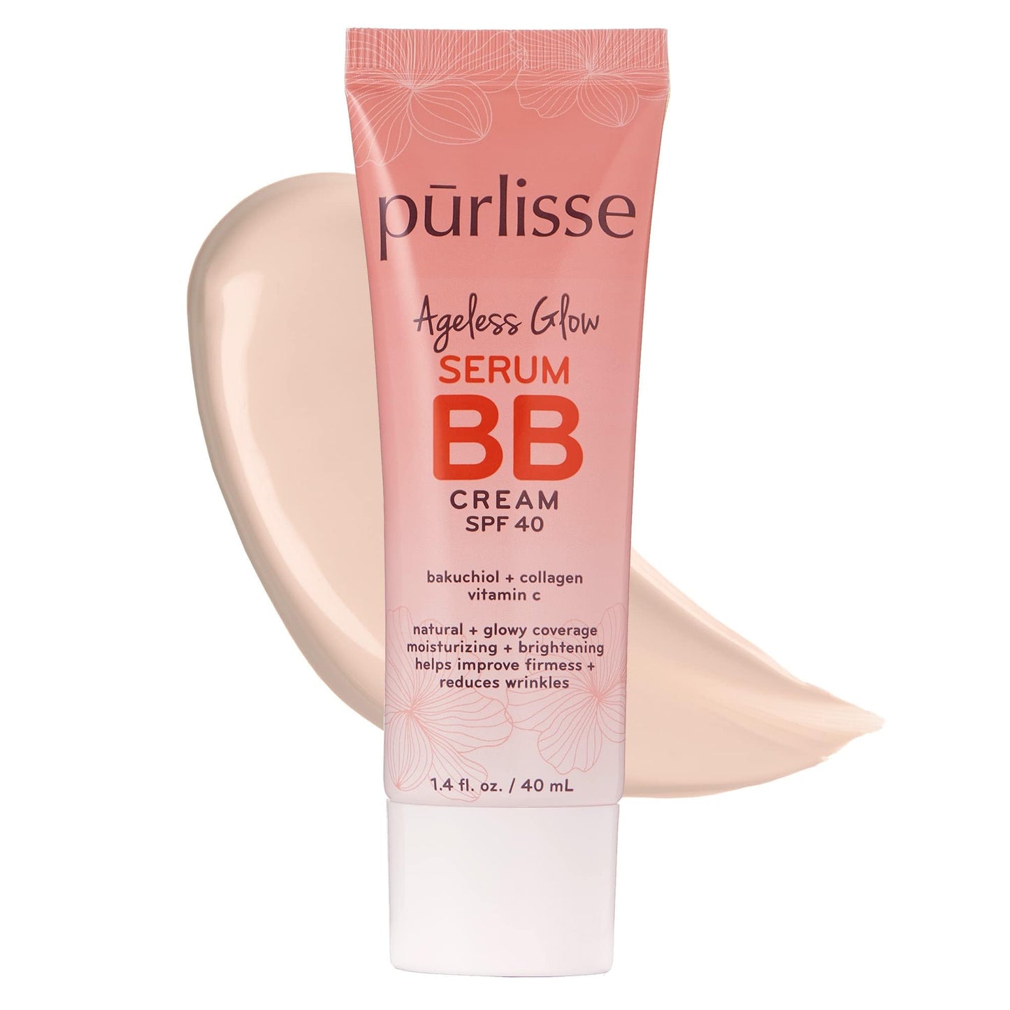 pūrlisse Ageless Glow Serum BB Cream SPF 40 - Glowy Tinted Moisturizer with SPF - Korean Skin Care Formula with Vitamin C & Bakuchiol to Firm, Brighten & Even Skin - Fair (1.4 oz)