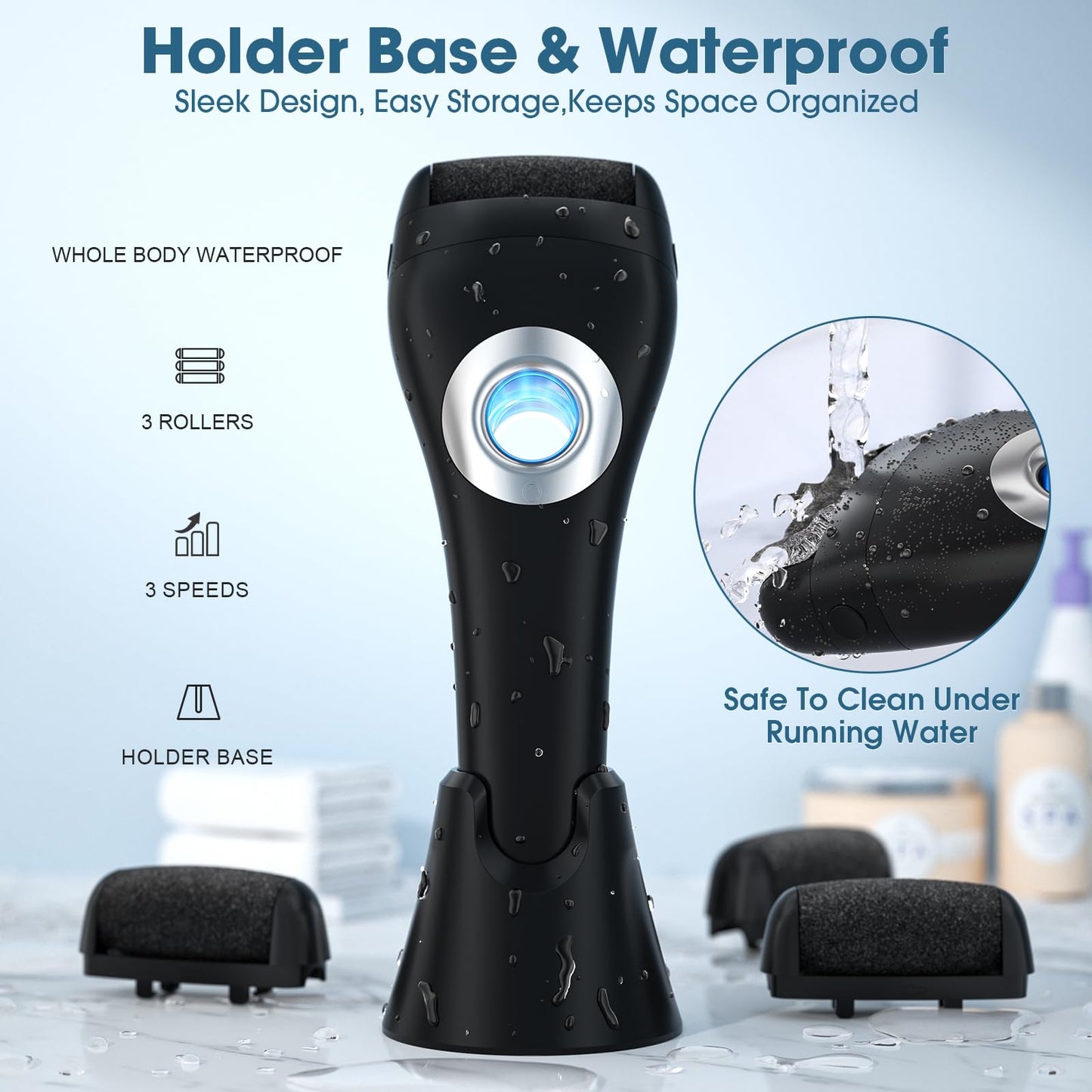 Electric Feet Callus Removers Rechargeable, Portable Electronic Foot File Pedicure Tools,Foot Callus Rmover,3 Speeds with Holder, Professional Pedi Feet Care Perfect for Dead,Hard Cracked Dry Skin