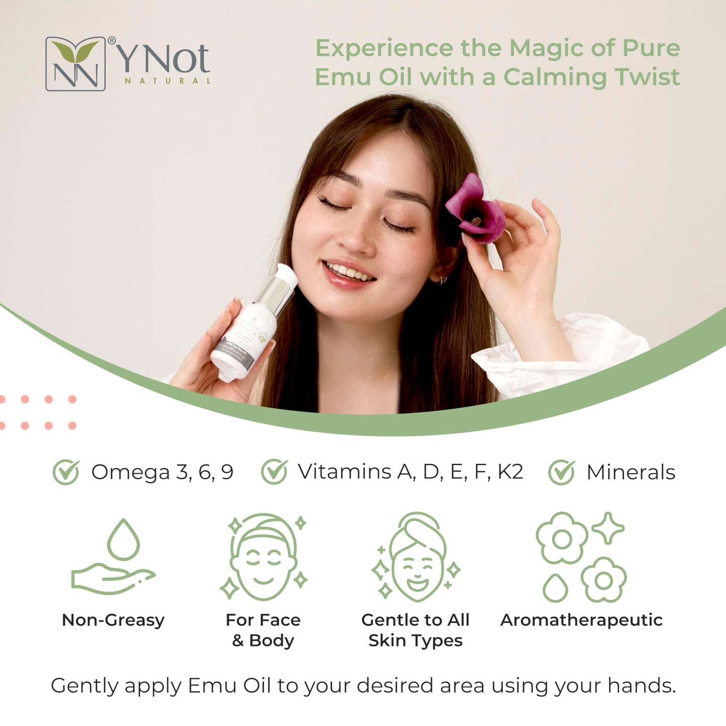 Y Not Natural Pure Emu Oil - Organic Moisture for Face, Body, Hair, Scalp & Nails - Rich in Omega 3-6-9, Vitamins & Essential Minerals - Australian Emu Oil (200ml) 6.76 fl oz - Rose Canvas
