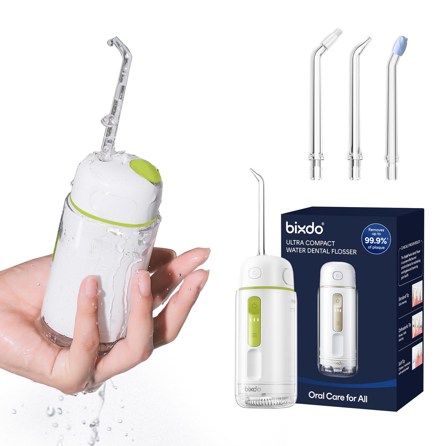 bixdo Water Flosser Portable for Travel - Mini Water Flosser with 3 Modes, IPX7 Waterproof, 360° Nozzles, Cordless Water Dental Flosser for Teeth Cleaning Flossing for Adults, Braces & Sensitive Gums