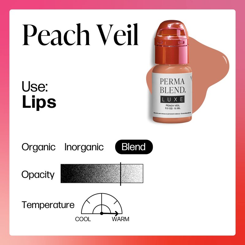 Perma Blend Luxe - Peach Veil - Vegan Lip Tattoo Ink - Soft Peach Microblading Pigment with Medium-High Opacity and Warm Base - Lip Blush & Permanent Makeup - Cruelty-Free (0.5 oz)