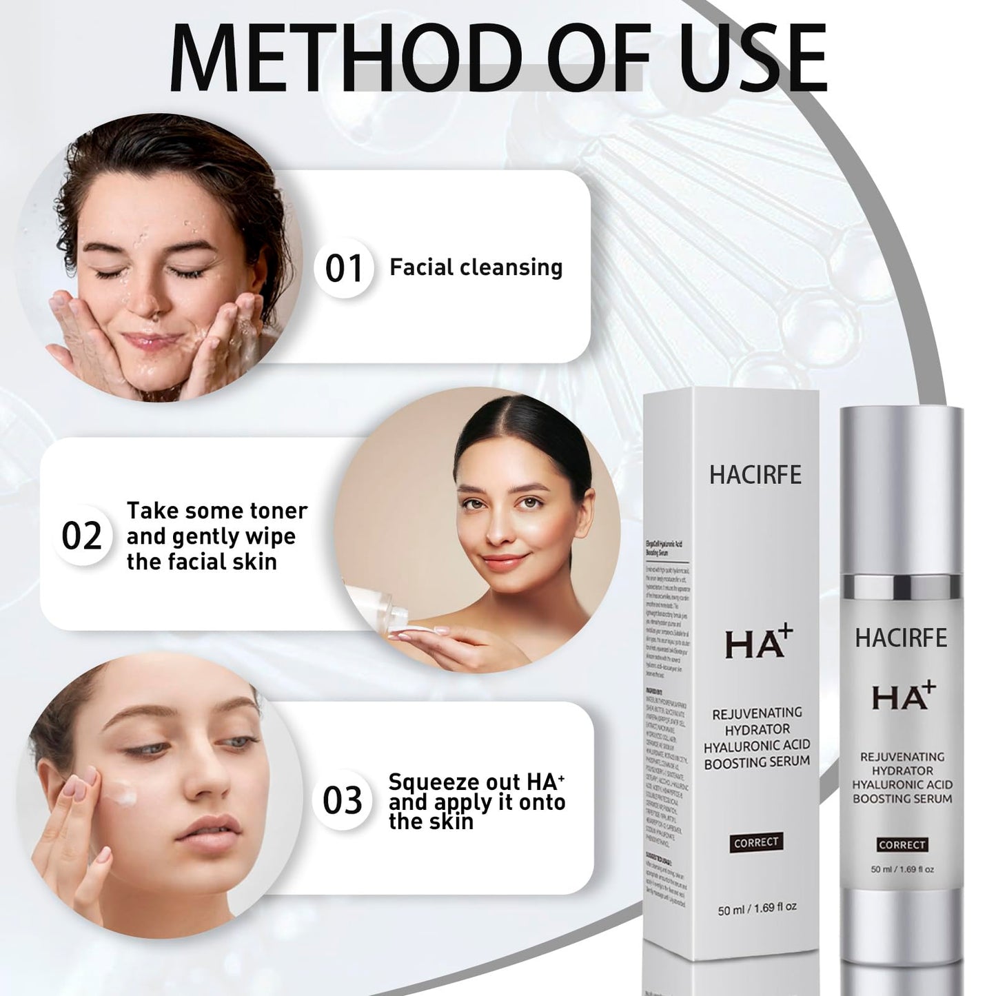 HACIRFE HA Rejuvenating Hydrator Hyaluronic Acid Serum for Face, Deep Hydrating Serum Made with Niacinamide and Ceramides
