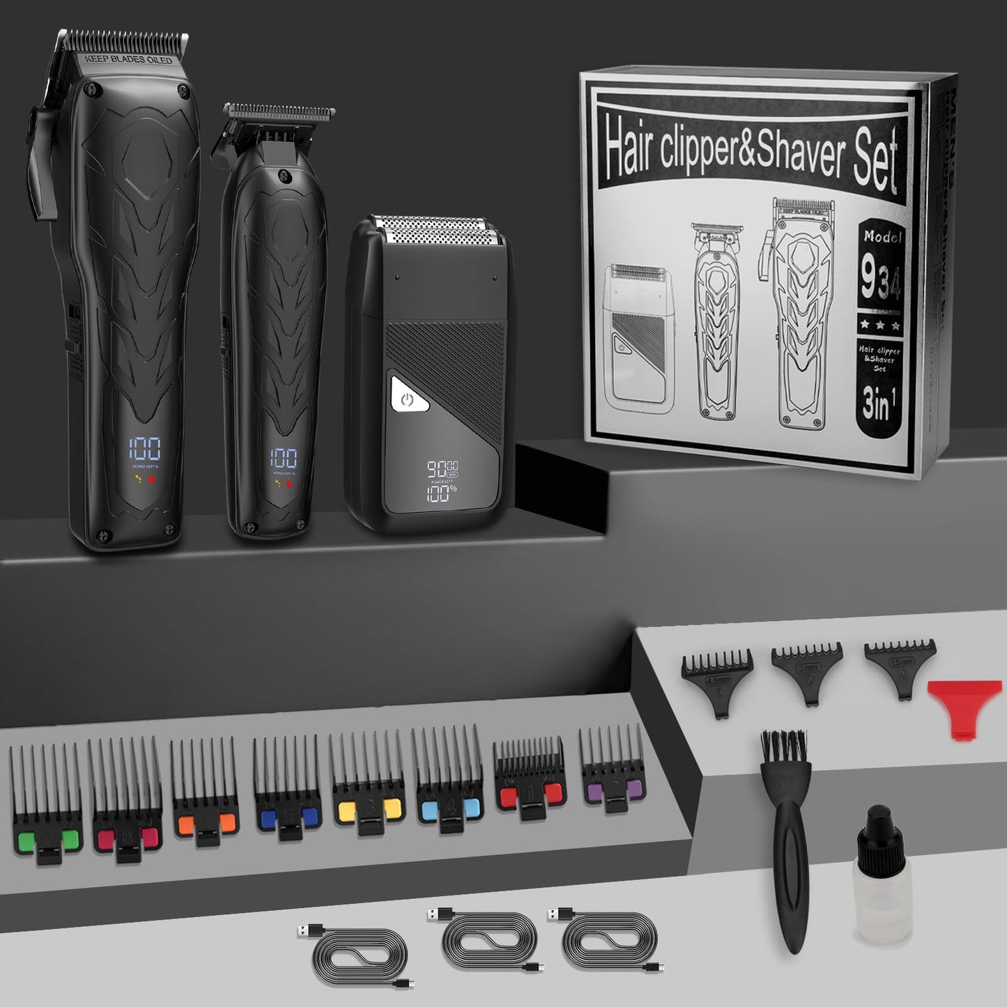 QREEYX Professional Hair Clippers for Men, Cordless Hair Clippers T-Blade Trimmer Nose Hair Trimmer Electric Shaver Set, Haircut Grooming Kit with LED Display, for Barber, Ideal Gift for Him