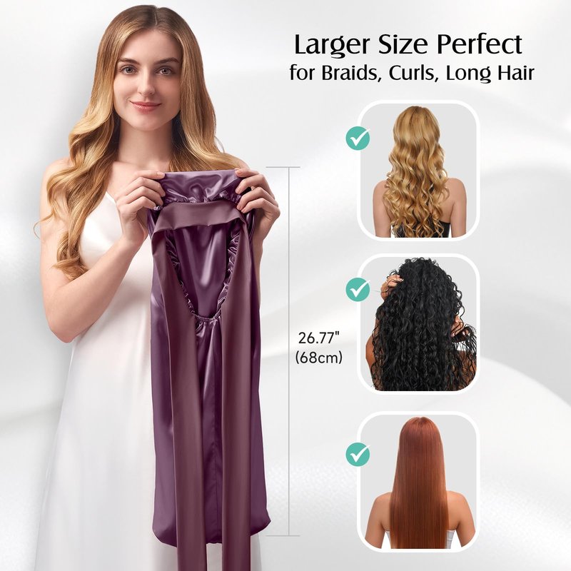 YFONG Double-Layered 100% Pure Mulberry Silk Bonnet for Long Hair, 22 Momme Sleep Bonnet for Sleeping with Elastic Tie Band, Real Silk Sleep Cap for Women Long Curly Hair, Purple