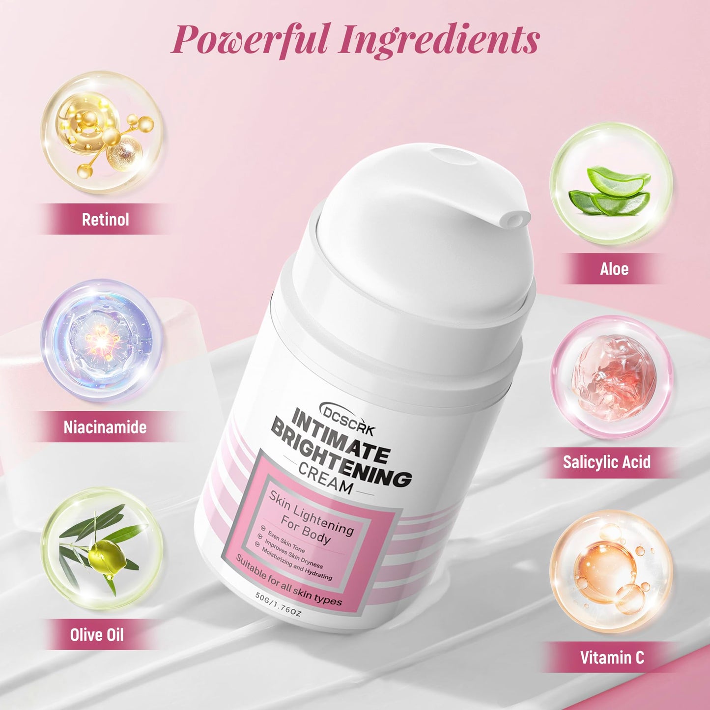DCSCRK Hydrating Body Cream with Salicylic Acid, Niacinamide, Hyaluronic Acid, Face & Body Moisturizer Cream for Face, Body and Sensitive Part (1.76 Fl Oz)