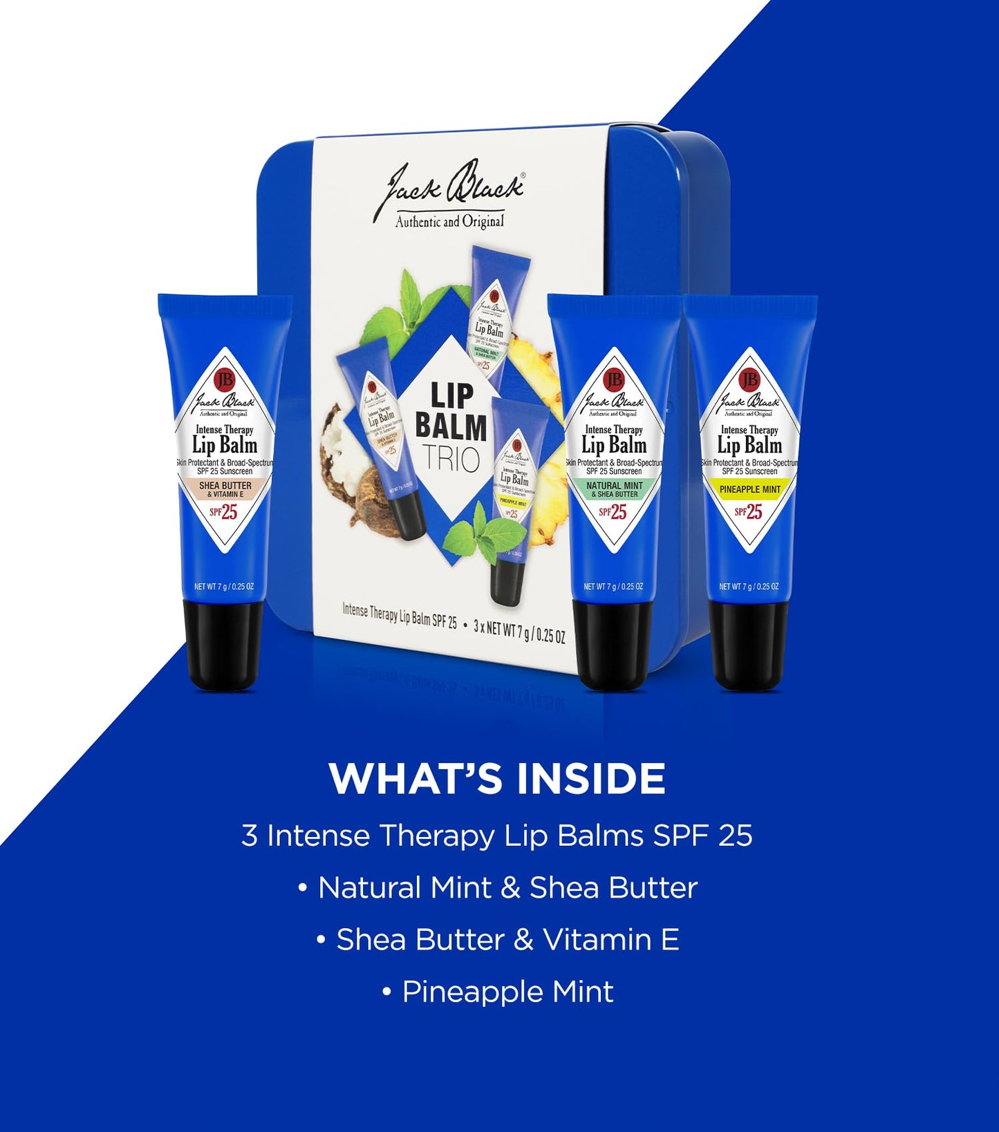 Jack Black Intense Therapy Lip Balm, 0.25-Oz. Trio – SPF 25 Sun Protection, Lip Moisturizer, Hydrating Lip Balm with SPF, Lip Sunscreen to Relieve Dry, Chapped Lips