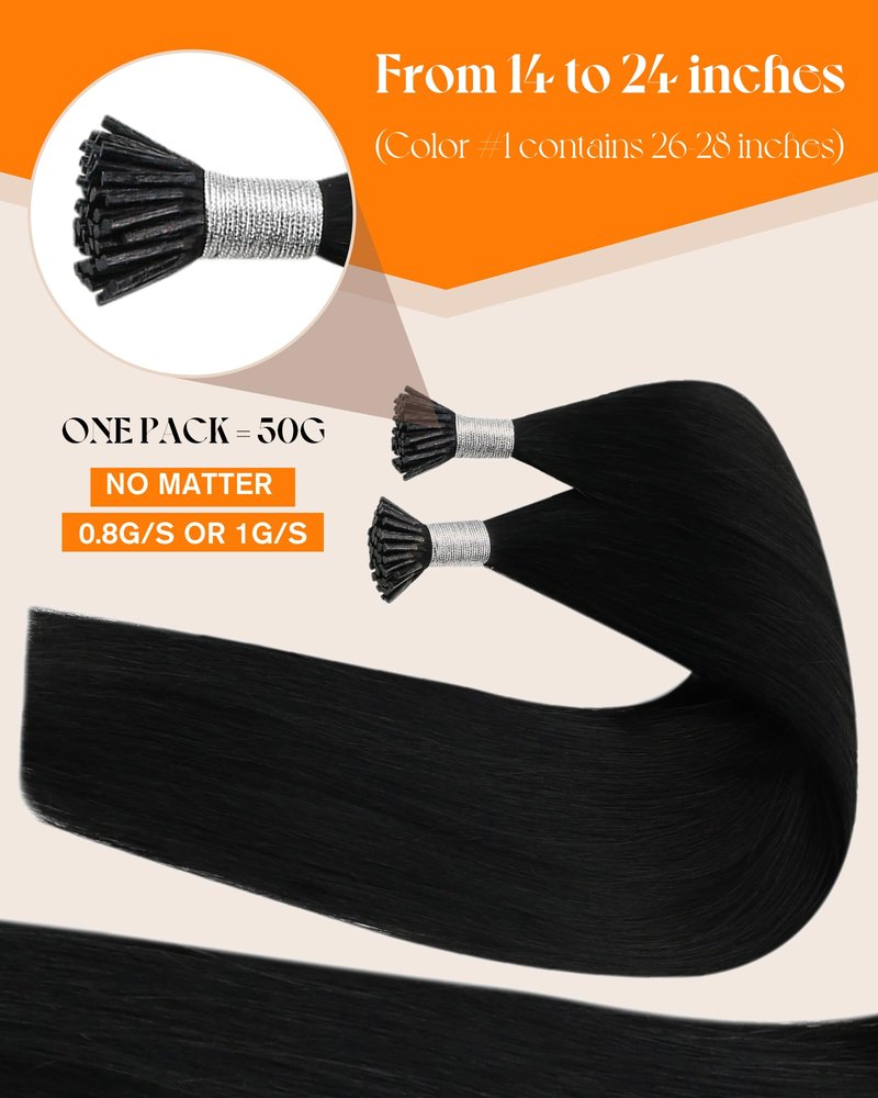 Sunny Hair 22 Inch Invisible I Tip Human Hair Extensions, for Parties and Weddings, Black, Soft, for Women with Thick Hair Seeking Length Without Bulk, Easy to Maintain 50g