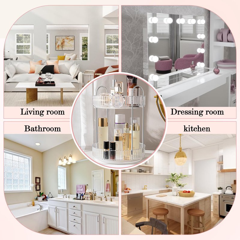 ALUYUYO 360° Rotating Makeup Organizer for Vanity, Spinning Cosmetics Organizer Holder Rack, Large Capacity Bathroom Organizer Countertop, Fits Perfume, SkinCare, Makeup Brushes 3 Tiers, Transparent