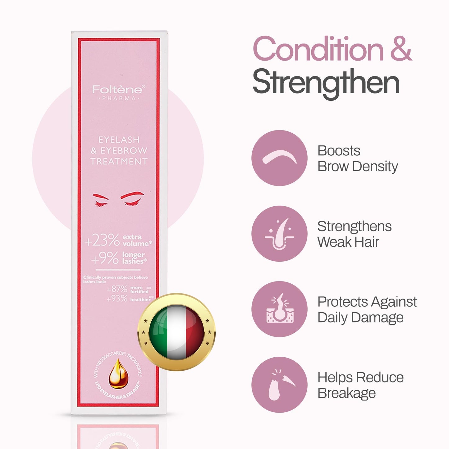 Foltene Eyelash & Eyebrow Treatment - Lash and Brow Serum with Applicator - Stimulate Growth for Thicker Longer Fuller Eyelashes & Eyebrows - Strengthening & Protective Effect - Nutrition Conditioner