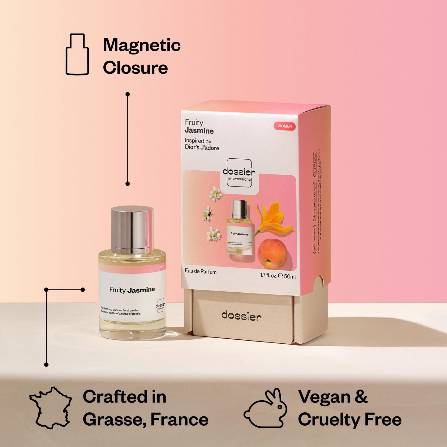 Dossier - Fruity Jasmine - Eau de Parfum - Inspired by J'adore - Long-Lasting Fragrance - Feminine - 1.7 fl oz (50ml)