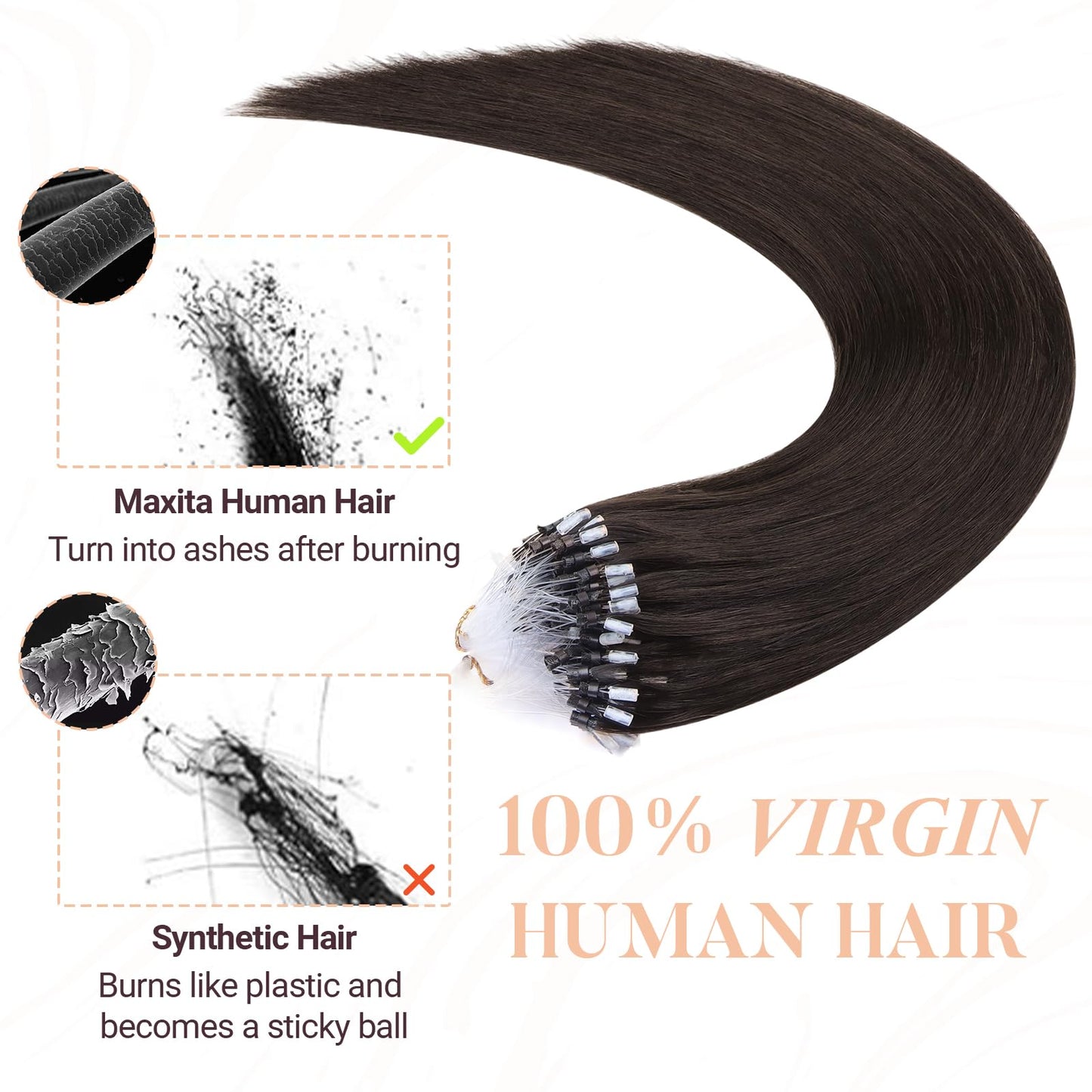 MAXITA Microlink Hair Extensions Human Hair Dark Brown Micro Bead Hair Extensions Real Human Hair, 50g/50 Strands/Pack, 18 In