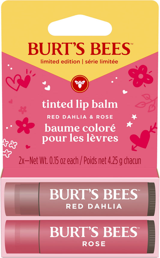Burt's Bees Lip Tint Balm, Mothers Day Gifts with Long Lasting 2 in 1 Duo Tinted Balm Formula, Color Infused with Hydrating Shea Butter, Red Dahlia + Rose (2-Pack)