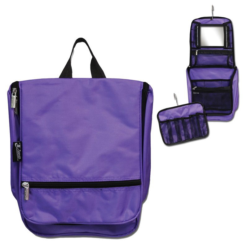Dream Duffel Hanging Cosmetic Case for Women & Kids, Travel Toiletry Bag with Pockets & Mirror, Holds Dance Competition Essentials, 9”x10”, Purple