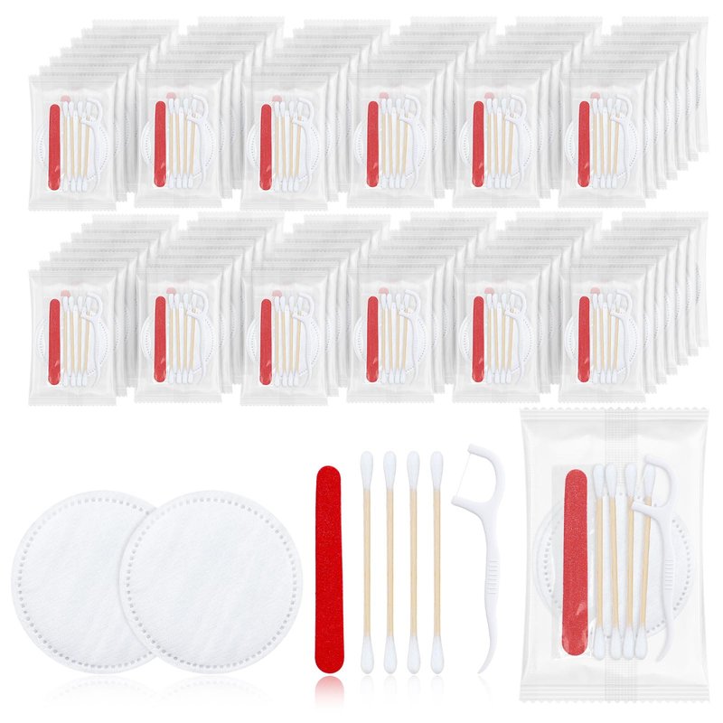 LLHQAMT Vanity Kits Bulk, Hotel Vanity Individually Packaged, Vanity Kit With Cotton Pads, Cotton Swabs, Dental Floss And Nail File (200 pcs)