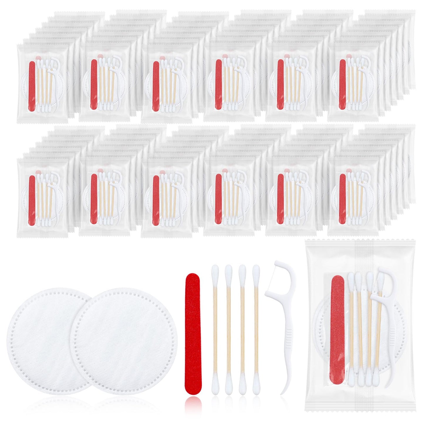 LLHQAMT Vanity Kits Bulk, Hotel Vanity Individually Packaged, Vanity Kit With Cotton Pads, Cotton Swabs, Dental Floss And Nail File (200 pcs)