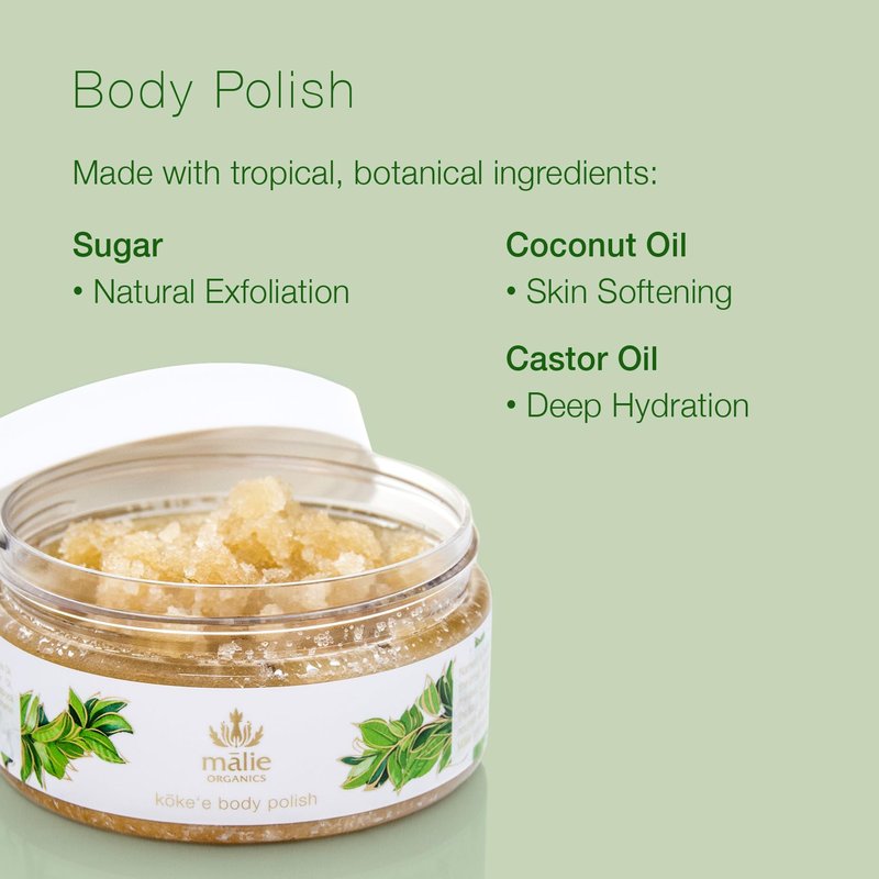Mālie Organics Body Polish, Kōke‘e Scent, Sugar Scrub Exfoliator, Vegan, 8 oz