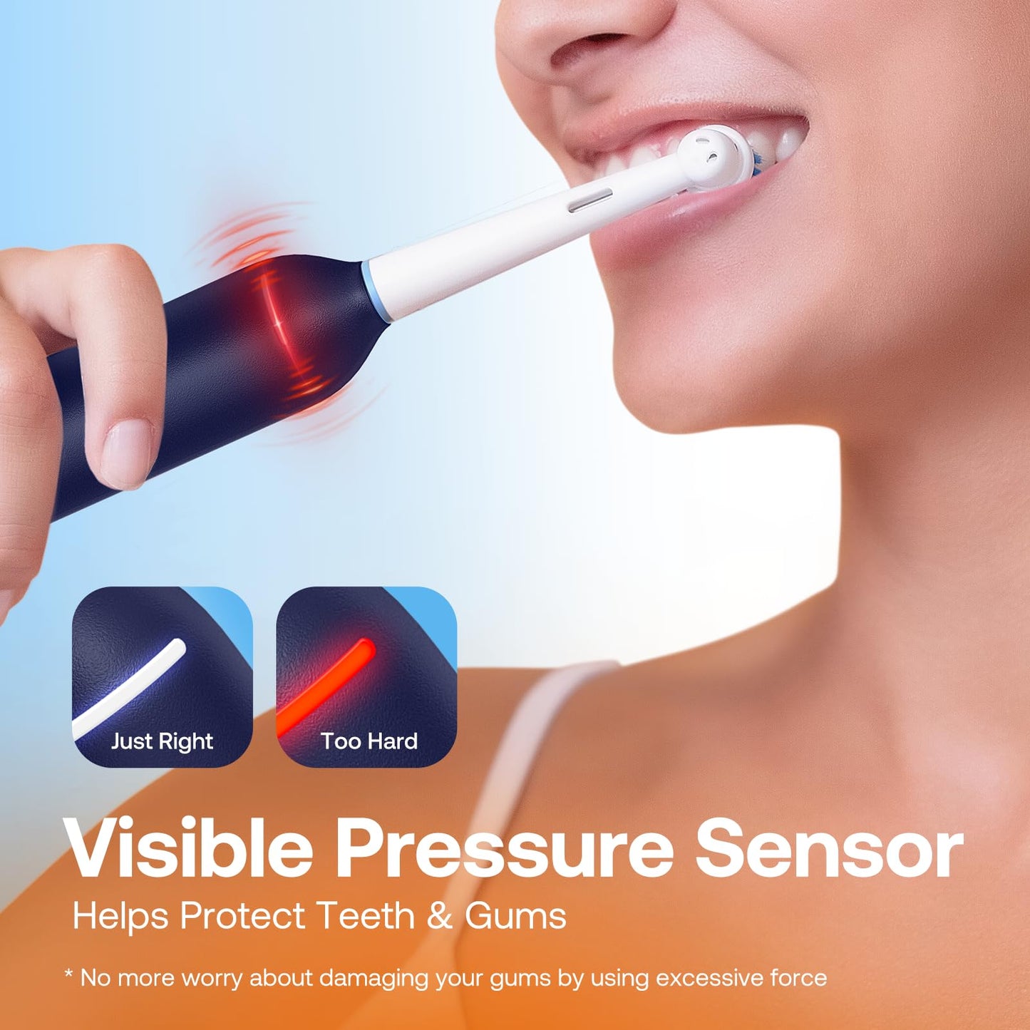 Bitvae R1 Rotating Electric Toothbrush with 8 Brush Heads for Adults and Kids, 60-Day Battery Life, 5 Modes Rechargeable Power Toothbrush with 2-Minute Smart Timer, Dark Blue