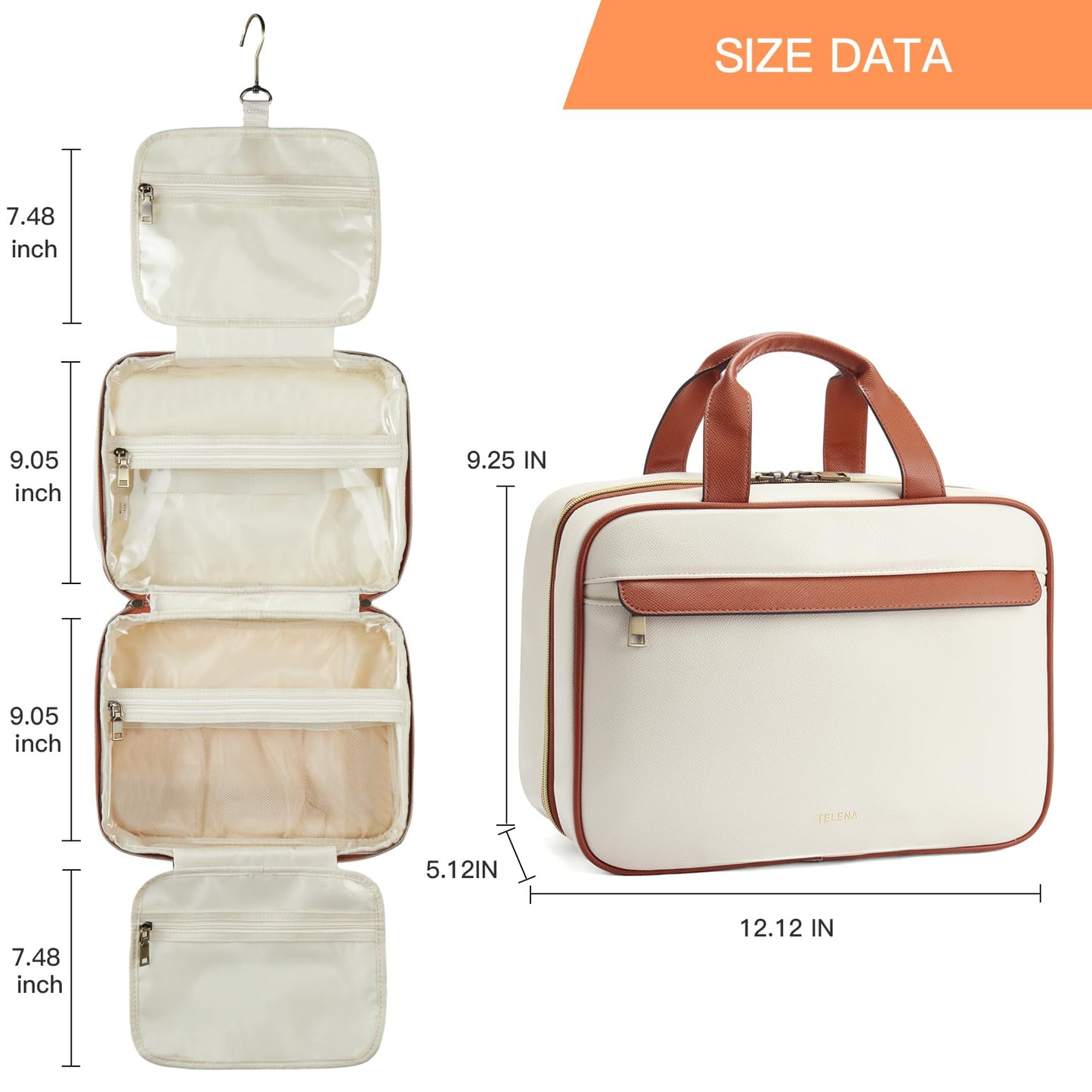Telena Travel Toiletry Bag for Women with Hanging Hook, Water-resistant Cosmetic Bag Travel Organizer for Accessories, Toiletries, Shampoo