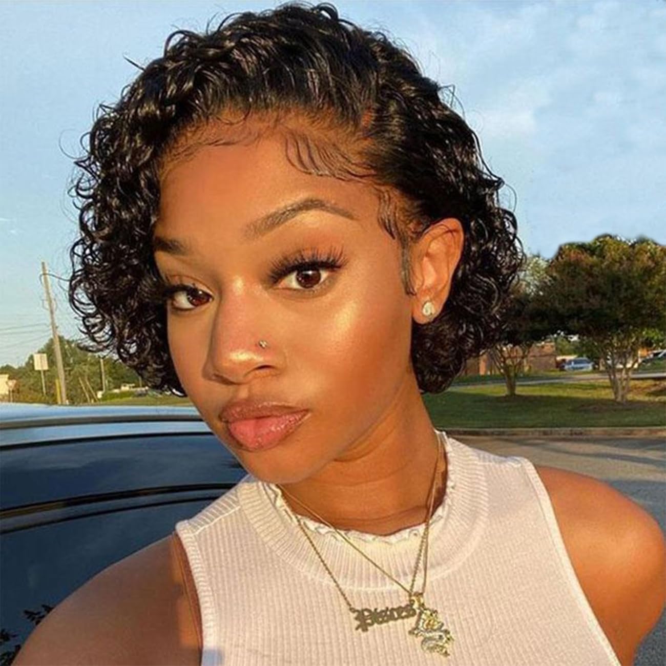 Bworto Pixie Cut Short Bob Frontal Wigs Human Hair Pre Plucked Deep Wave 13x4 Hd Lace Front Curly Wigs for Black Wome Natural Black Wig 6 Inch